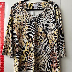 Peck&Peck Animal print 3/4 Sleeve length blouse top Sz XL
